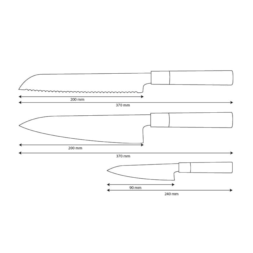 Shinrai Knives - Takumi Kaza 3-Piece Damascus Knife Set - Chef's Knife + Bread Knife + Paring Knife