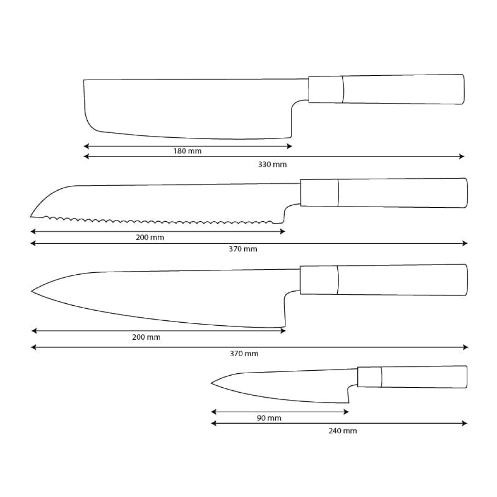 Shinrai Knives - Takumi Kaza 4-Piece Damascus Knife Set - Chef's Knife + Bread Knife + Nakiri + Paring Knife