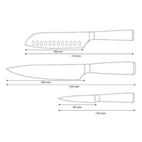 Shinrai Knives - Ensemble de 3 couteaux imprimés Damas - Couteau de chef + Santoku + Couteau d'office