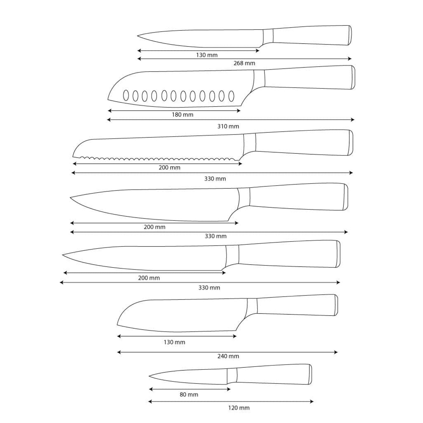Shinrai Knives - Damascus Print 7-piece Knife Set