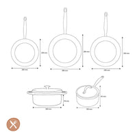 Batterie de cuisine GreenPan - Barcelona Pro XL 6 pièces (20/24/28/22 cm) : 2 poêles à frire, 1 cocotte avec couvercle, 1 wok et 1 plat à gratin.