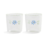 &Klevering - Glas flora blauw set van 2 Drinkglazen &Klevering