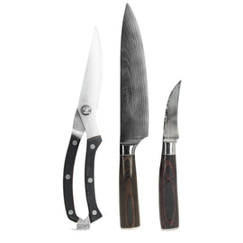 Shinrai Japan - Ensemble de couteaux d'extérieur 3 pièces à imprimé Damas Bezig met laden...