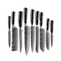 Shinrai Japan - Damascus Print Onyx Epoxy 9-delige Messenset + Magnetisch Messenblok Dubbelzijdig - Zwart Messenset met blok Shinrai Japan