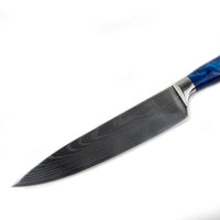 Shinrai Japan - Epoxy Sapphire Damascus Print 6-delige Messenset + Magnetisch Messenblok Scalae - Acacia hout Messenset met blok Shinrai Japan
