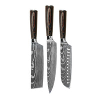 Shinrai Knives - Damascus Print 3-delige Messenset Messenset Shinrai Knives