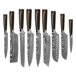Shinrai Knives - Ensemble de couteaux 9 pièces imprimé Damas Shinrai Knives - Damascus Print 9-delige Messenset Messenset Shinrai Knives