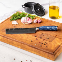 Couteaux Shinrai - Coffret de 3 couteaux en résine époxy saphir à motif damassé - Couteau de chef + Nakiri + Couteau d'office