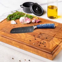 Shinrai Knives - Damascus Print Epoxy Sapphire 5-delige Messenset - Koksmes + Broodmes + Nakiri + Santoku + Schilmes Messenset Shinrai Knives