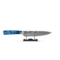Shinrai Knives - Damascus Print Epoxy Sapphire 5-delige Messenset - Koksmes + Broodmes + Nakiri + Santoku + Schilmes Messenset Shinrai Knives
