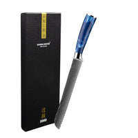 Couteau à pain Shinrai Knives - Époxy saphir imprimé Damas 20 cm