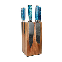Shinrai Knives - Damascus Print Sapphire 6-delige Messenset + Messenblok Rotate Messenset met blok Shinrai Knives
