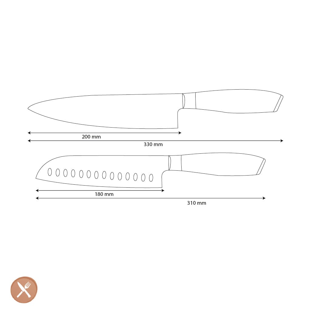 Shinrai Knives - Damast Pakka Wood 2-delige Messenset - Koksmes + Santoku mes Messenset Shinrai Knives