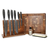 Shinrai Knives - Damast Pakka Wood Mega Bundel - All you need Messenset met blok, snijplank en slijpsteen Shinrai Knives