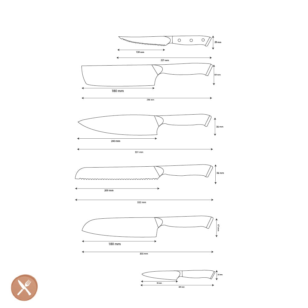 Shinrai Knives - Eclipse Series 6-delige Damascus Messenset Messenset Shinrai Knives