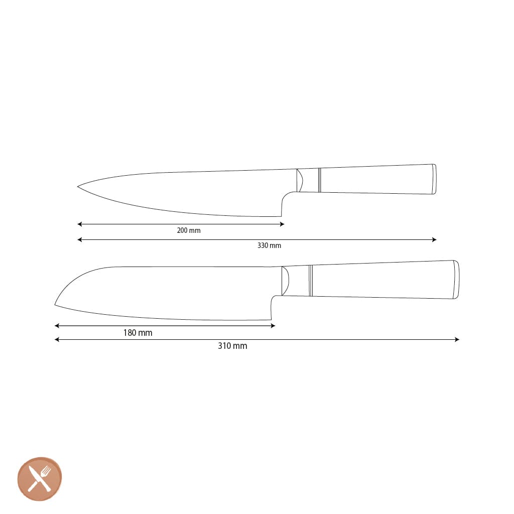 Couteaux Shinrai - Coffret de 2 couteaux en acier damassé époxy onyx - Couteau de chef + couteau Santoku