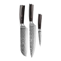 Couteaux Shinrai - Coffret de 3 couteaux en acier inoxydable martelé - Couteau de chef + Santoku + Couteau d'office