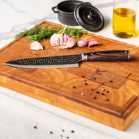 Couteaux Shinrai - Coffret de 5 couteaux en acier inoxydable martelé - Couteau de chef + Couteau à pain + Nakiri + Santoku + Couteau d'office
