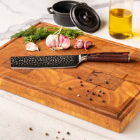 Couteaux Shinrai - Coffret de 6 couteaux en acier inoxydable martelé + Bloc de couteaux double face Cito avec bloc
