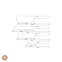 Couteaux Shinrai - Ensemble de couteaux Damas Kurayami 4 pièces - Santoku + Couteau à pain + Nakiri + Couteau d'office Ensemble de couteaux Couteaux Shinrai