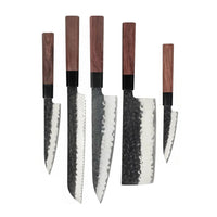 Couteaux Shinrai - Ensemble de couteaux damas Kurayami 5 pièces - Couteau de chef + couteau à pain + Nakiri + couteau d'office + couteau à éplucher Ensemble de couteaux Shinrai Knives