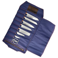 Shinrai Knives - Messenrol Hoogwaardig Canvas & Leer Donkerblauw Messenrol Shinrai Knives