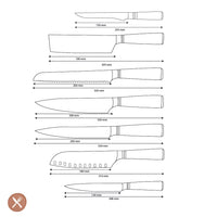 Shinrai Knives - Micarta Jewels 7-delige Damascus Messenset + Magnetisch Messenblok Scalae - Acacia hout Messenset met blok Shinrai Knives