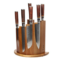 Shinrai Knives - Micarta Jewels 7-delige Damascus Messenset + Magnetisch Messenblok Scalae - Acacia hout Messenset met blok Shinrai Knives