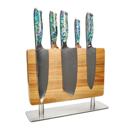 Couteaux Shinrai - Coffret de 5 couteaux en nacre + bloc à couteaux perforateur Shinrai Knives - Parelmoer Jewels 5-delige Messenset + Messenblok Stans Messenset met blok Shinrai Knives