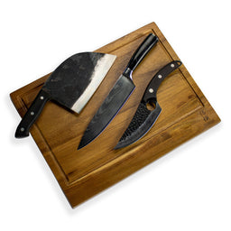 Combideal - 3 Zwarte Forged messen + Snijplank KookGigant