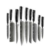 Epoxy Onyx 9-delige Damascus Print Messenset + Acacia houder dubbelzijdig Shinrai Japan
