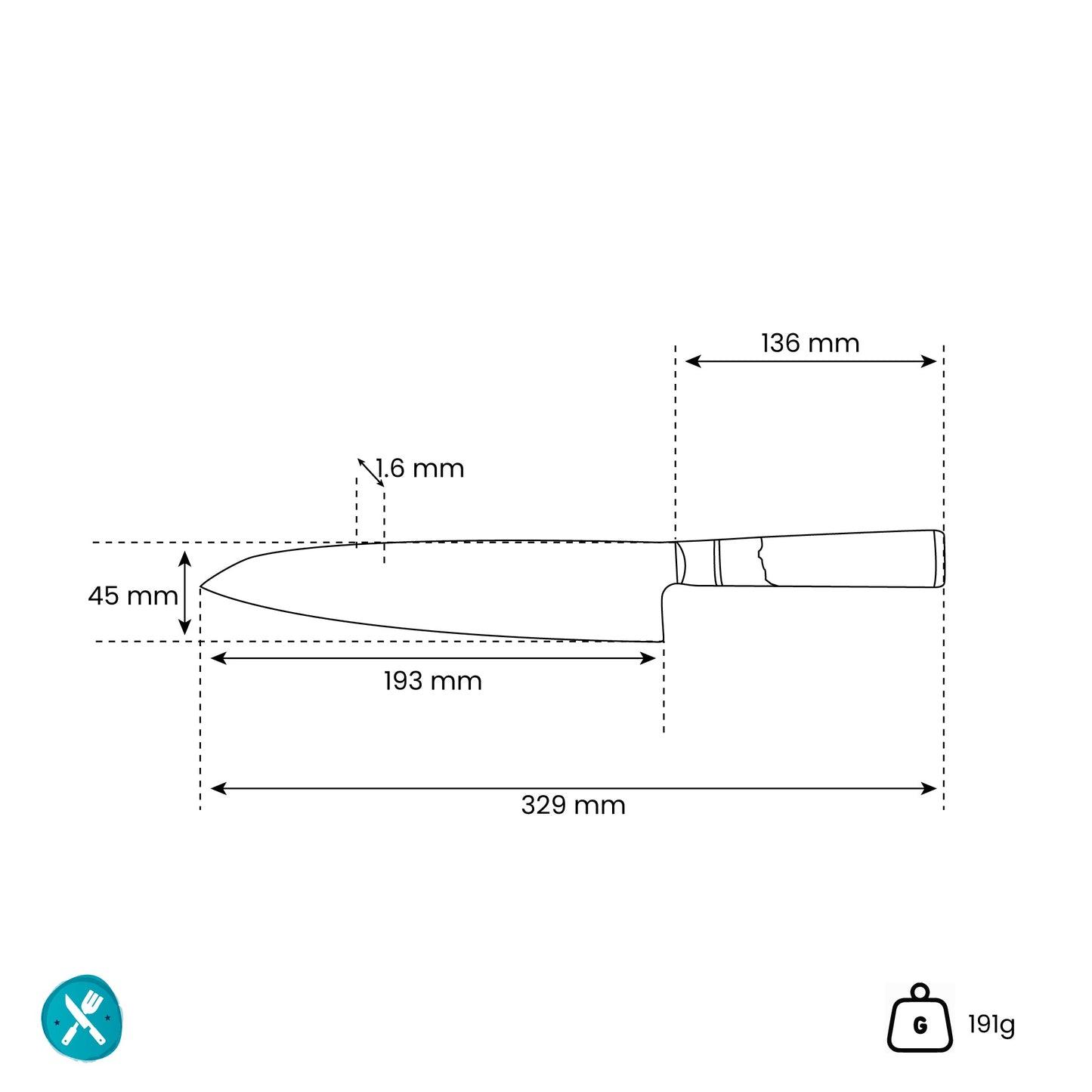 Epoxy Sapphire - Damascus Koksmes 20 cm Shinrai Japan