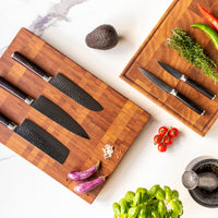 Hammered Damast BR 5-delige Damascus Messenset + Acacia houder 1 Messensets Shinrai Japan