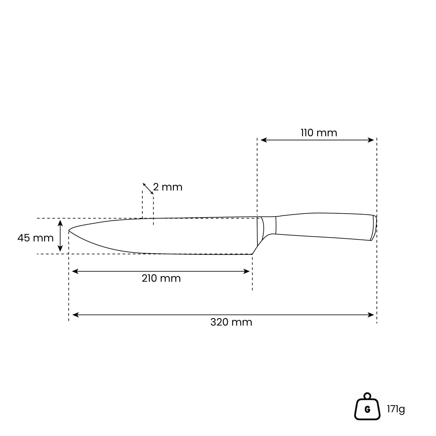 Hammered RVS - Koksmes 20 cm Shinrai Japan