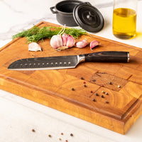 Messenset Damascus print 5 delig + Acacia Houder Enkelzijdig Keukenmessen Shinrai Japan