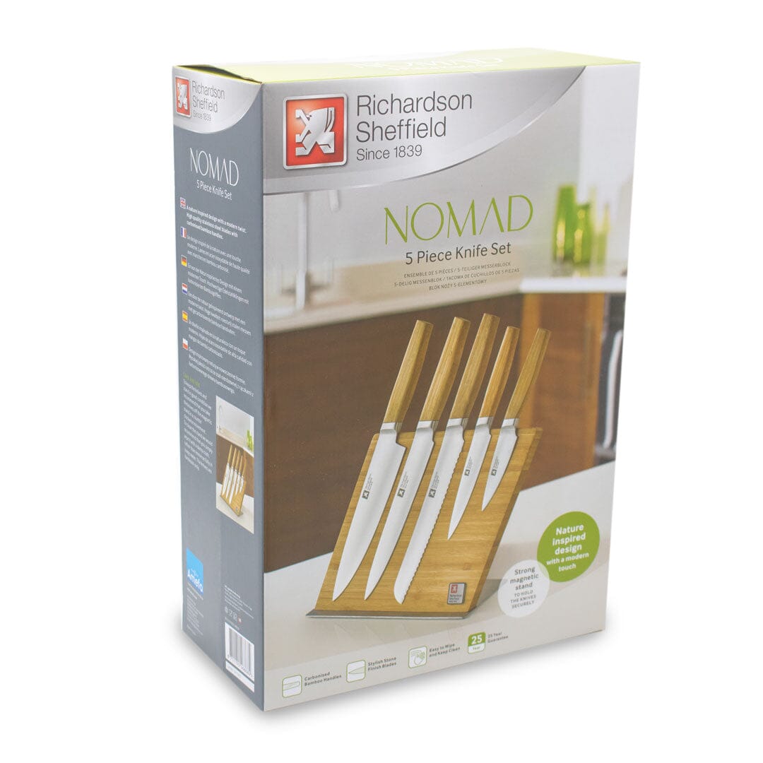 Richardson Sheffield - Nomad 5-delige Messenset met Magnetische Messenblok - Bamboe Messenset met blok Richardson Sheffield