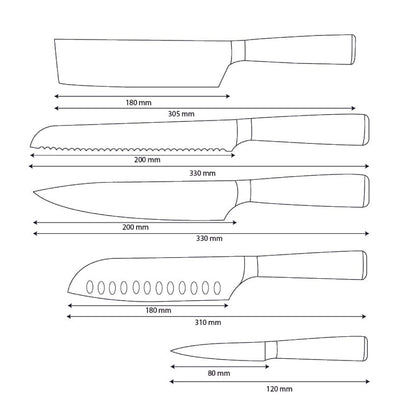Couteaux Shinrai - Ensemble de 5 couteaux en résine époxy et saphir imprimé Damas - Couteau de chef, couteau à pain, couteau Nakiri, couteau Santoku et couteau d'office