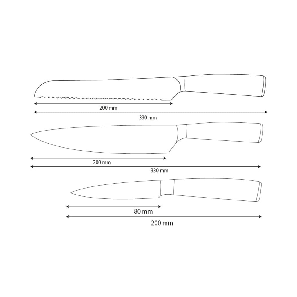 Shinrai Knives - Hammered Stainless Steel 3-Piece Knife Set - Chef's Knife + Bread Knife + Paring Knife