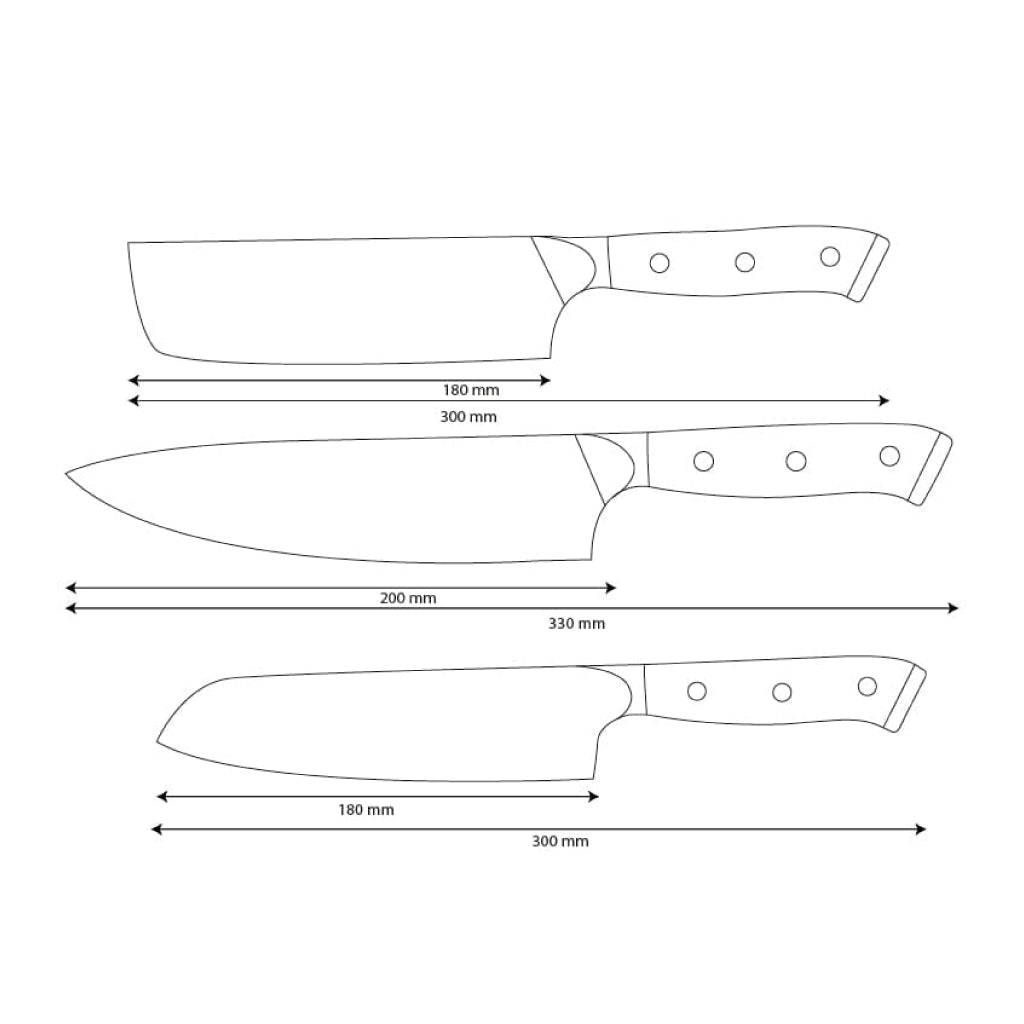Couteaux Shinrai - Ensemble de couteaux Damas 3 pièces Eclipse - Couteau de chef + Nakiri + Santoku