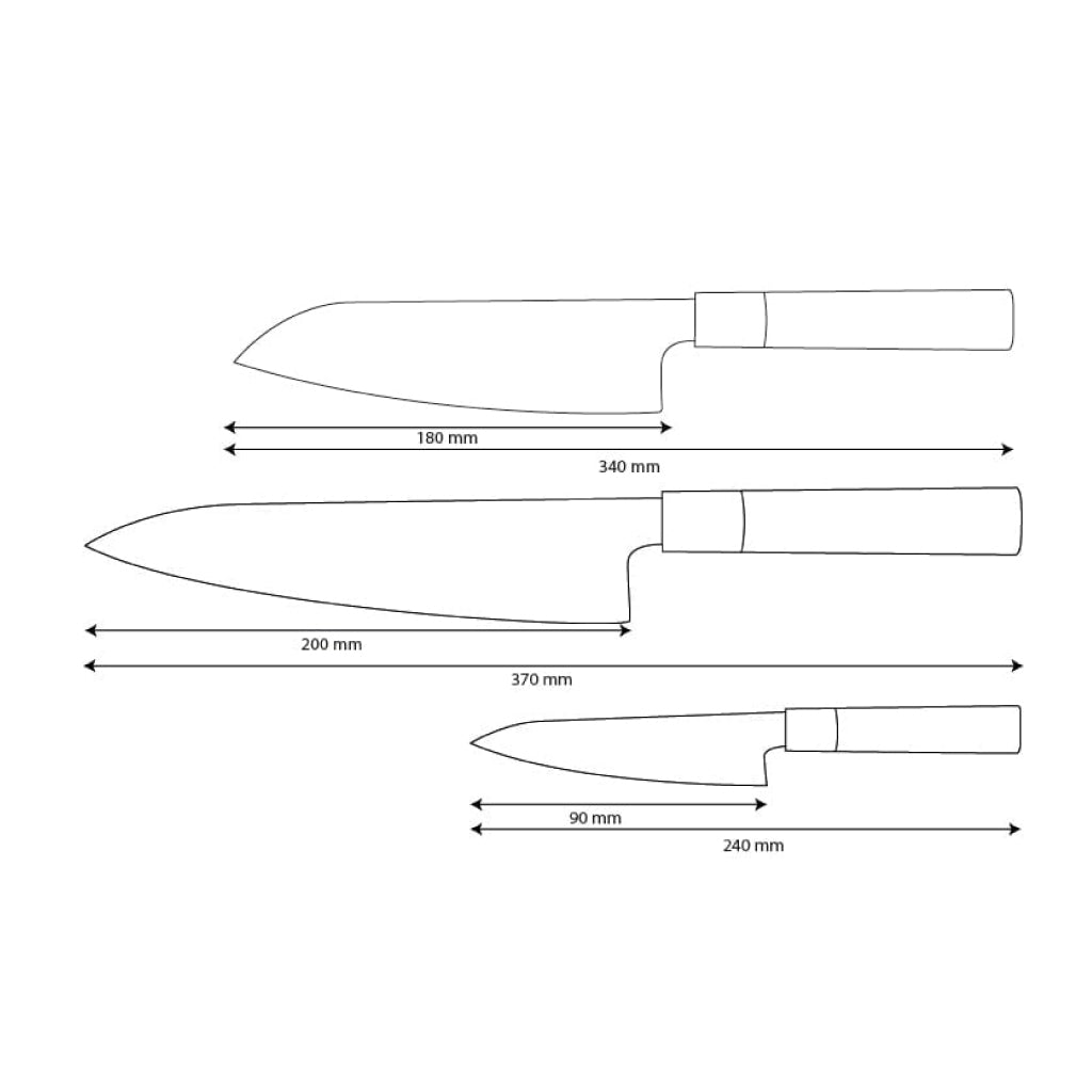 Shinrai Knives - Ensemble de couteaux Damas 3 pièces Takumi Kaza - Couteau de chef + Santoku + Couteau d'office
