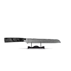 Shinrai Knives - Damascus Print Epoxy Onyx Bread Knife 20 cm
