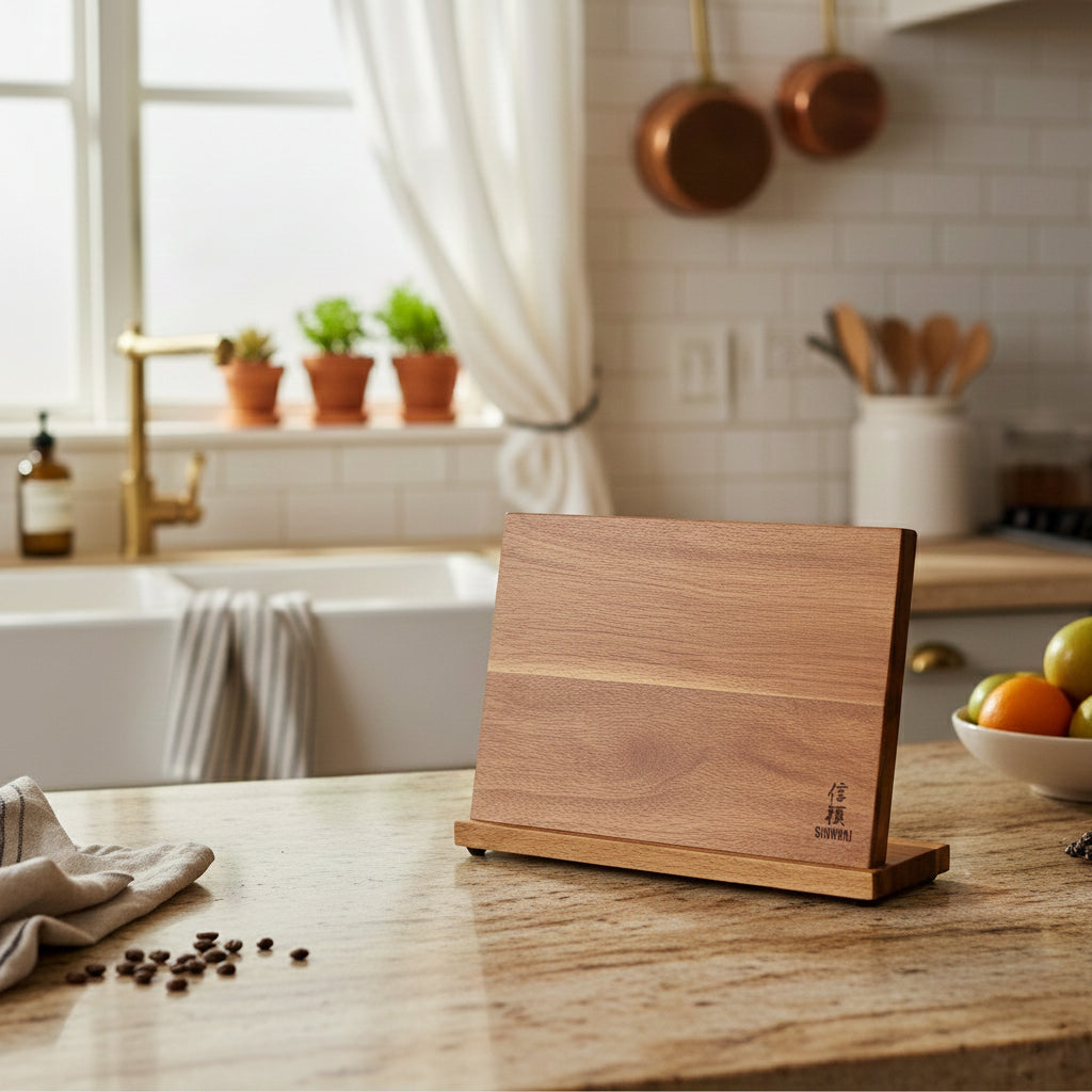 Bloc à couteaux magnétique simple face - Bois d'acacia