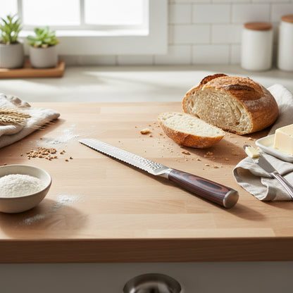 Shinrai Knives - Hammered Stainless Steel Bread Knife 20 cm