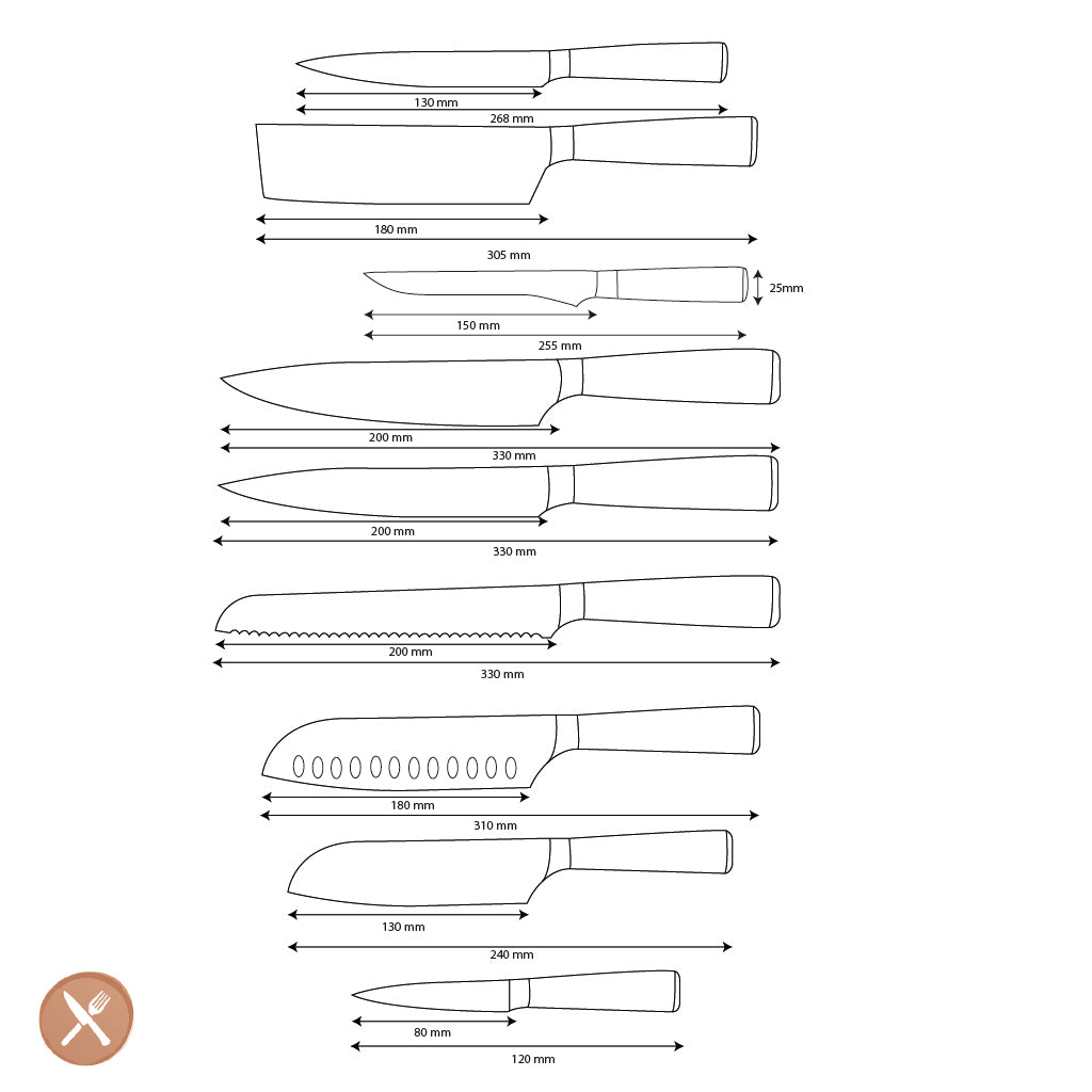 Shinrai Knives - Damascus Print Onyx Epoxy 9-piece Knife Set