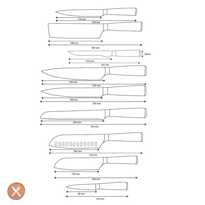 Shinrai Knives - Damascus Print Onyx Epoxy 9-piece Knife Set