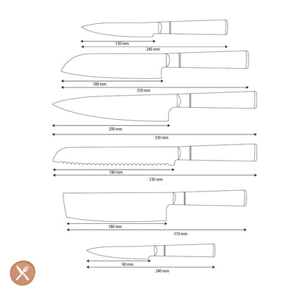 Shinrai Japan - Ensemble de 6 couteaux Damas imprimés Epoxy Onyx Damascus
