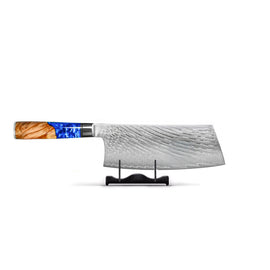 Shinrai Knives - Epoxy Sapphire Damascus Chinese Chef's Knife 19 cm