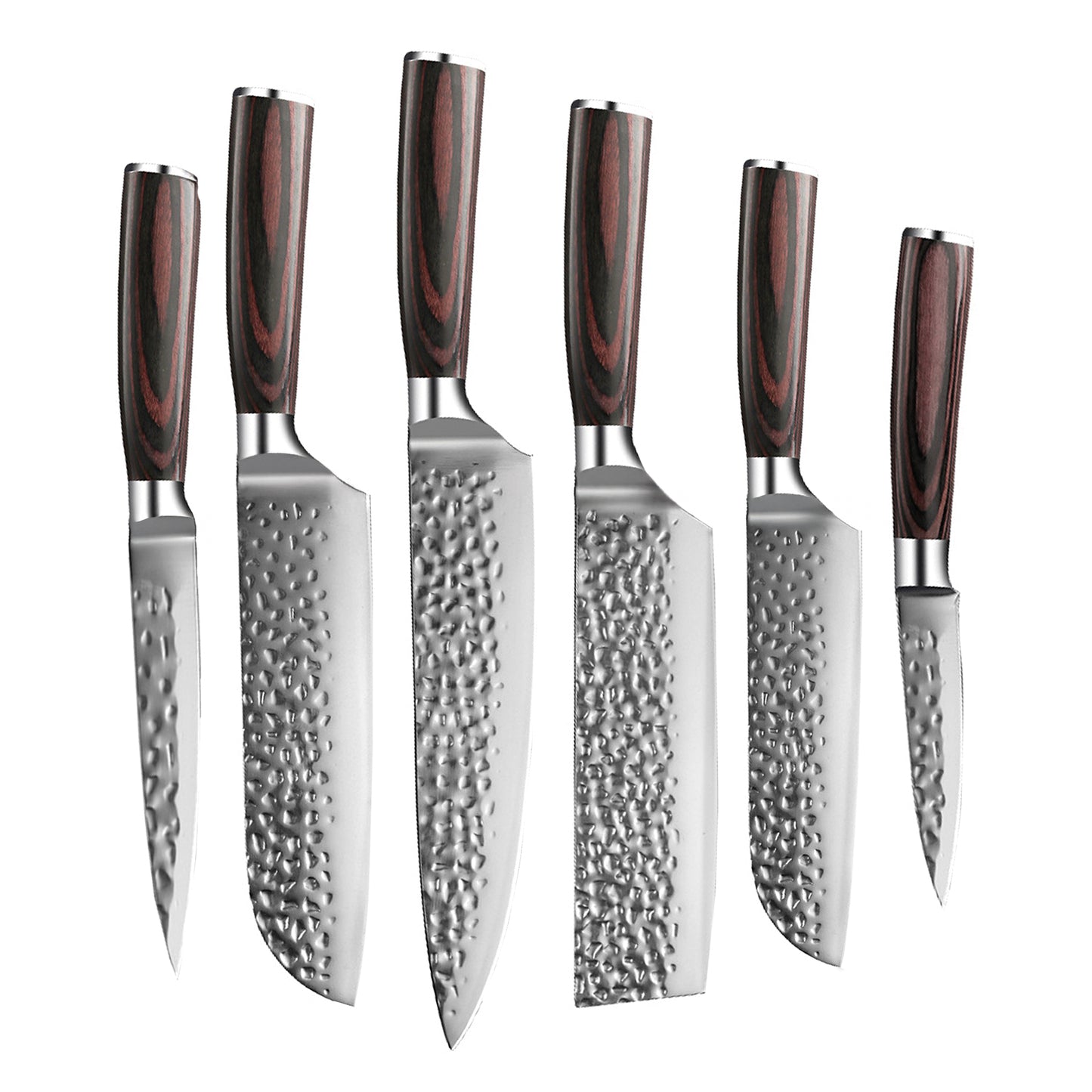 Shinrai Knives - Hammered Stainless Steel 6-Piece Knife Set + Knife Block + Sharpening Stone