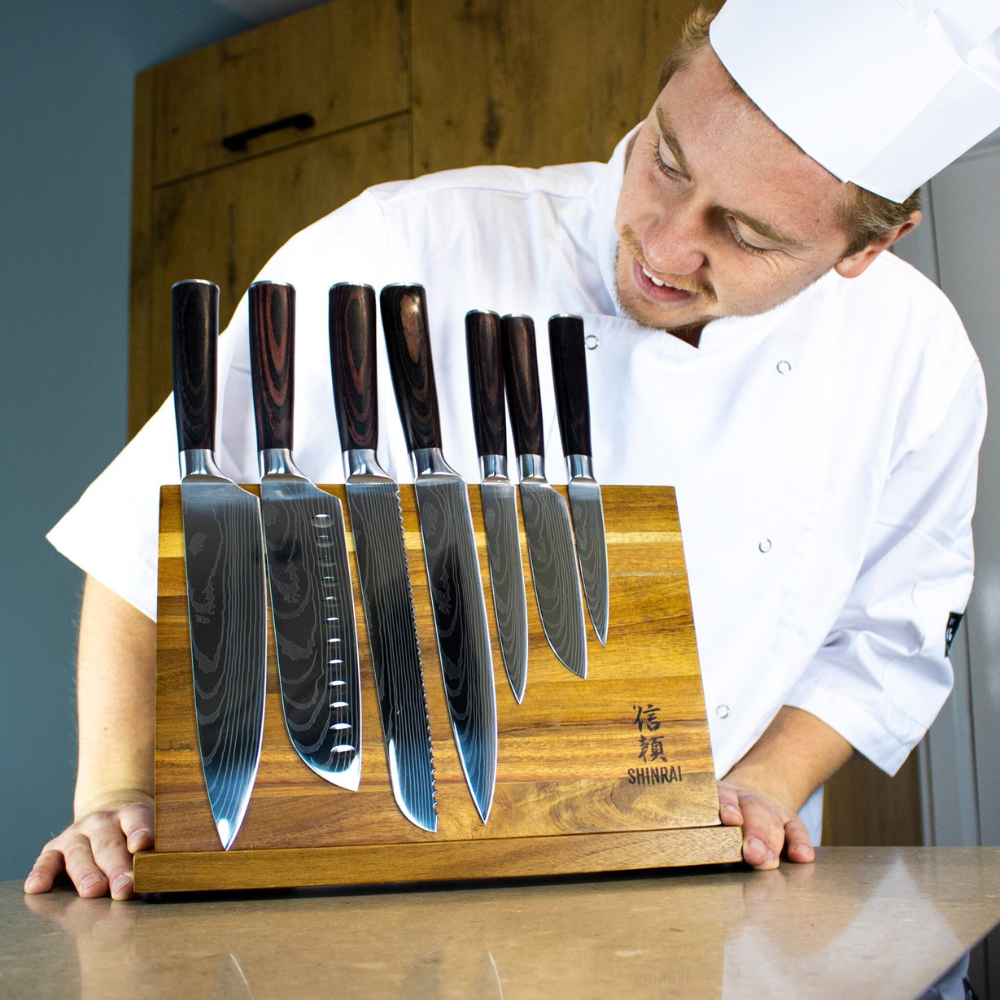 Shinrai Knives - Damascus Print 7-piece Knife Set 