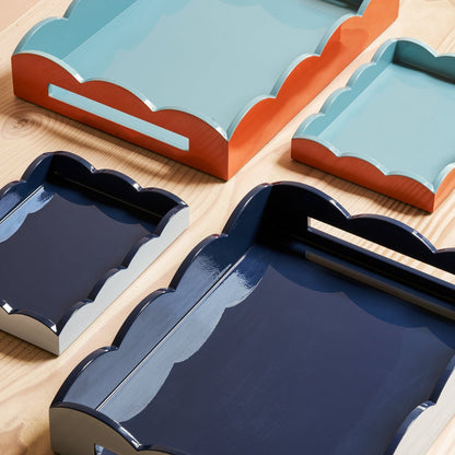 Addison Ross - Plateau festonné - Orange et chambray - 28 x 20 cm